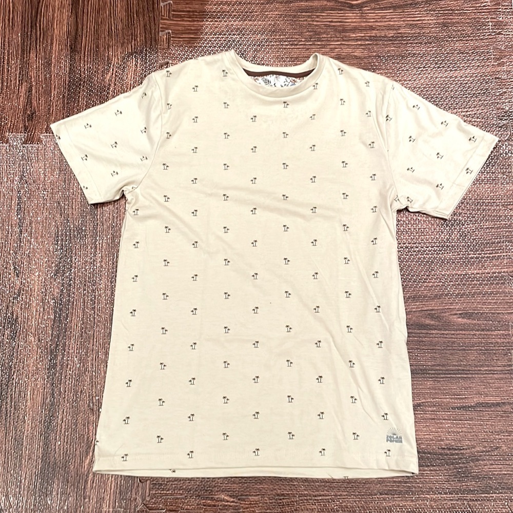 Denim & Flowers Men’s Medium Cream Palm-Tree Tee-Shirt